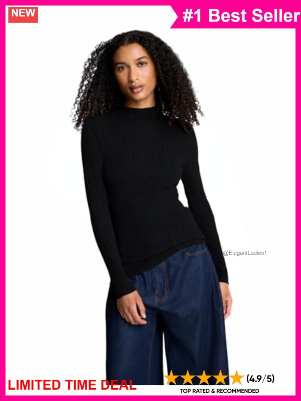 Long Sleeve Mock Neck Ribbed Knit Top Pullover Snug Fit